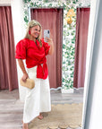 Dahlia Puff Sleeve Top-Red