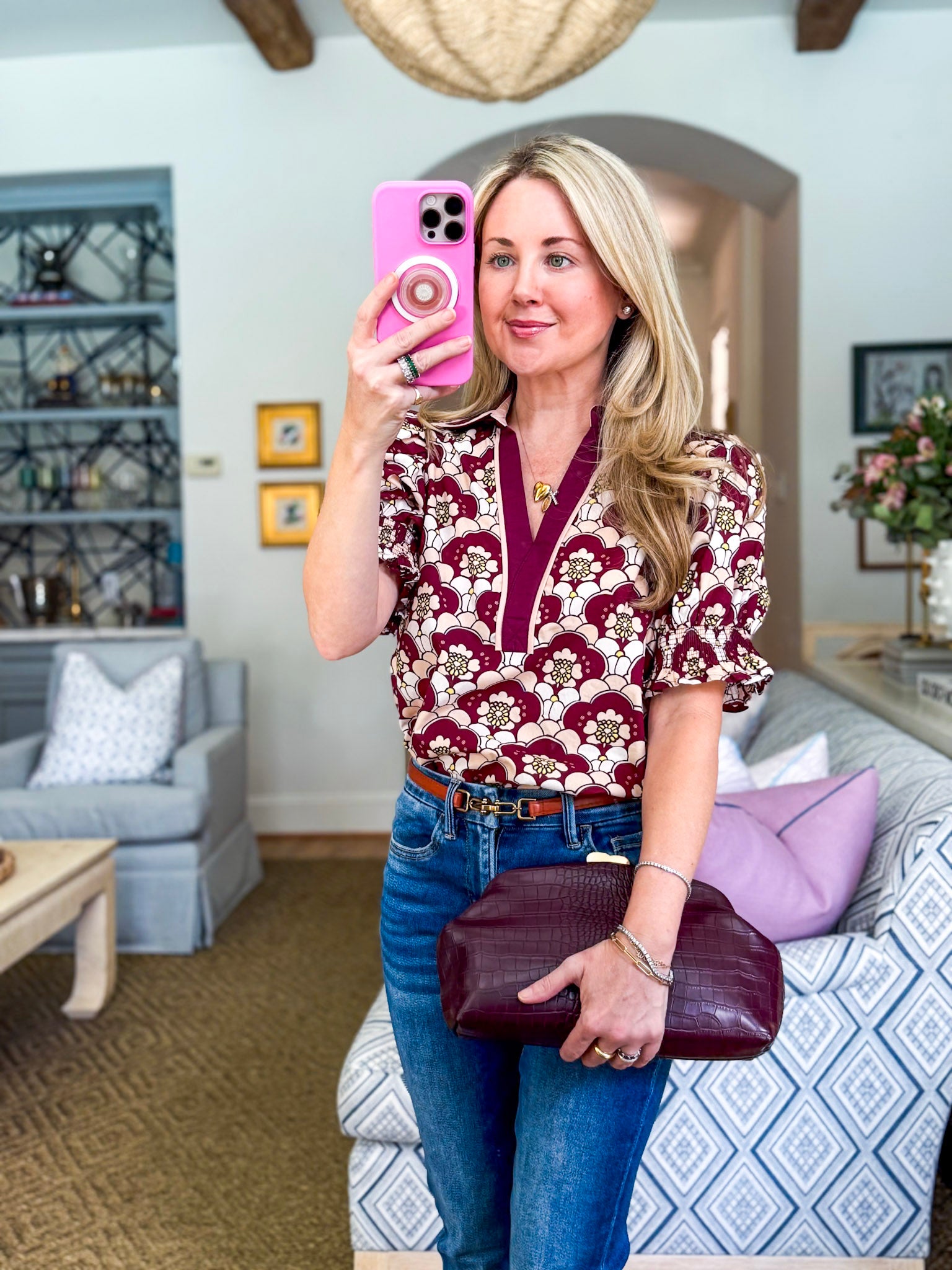 Hopeful Dreamer Floral Top-Wine