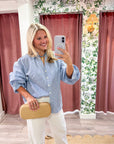 Chalet Button Down Top-Blue/White