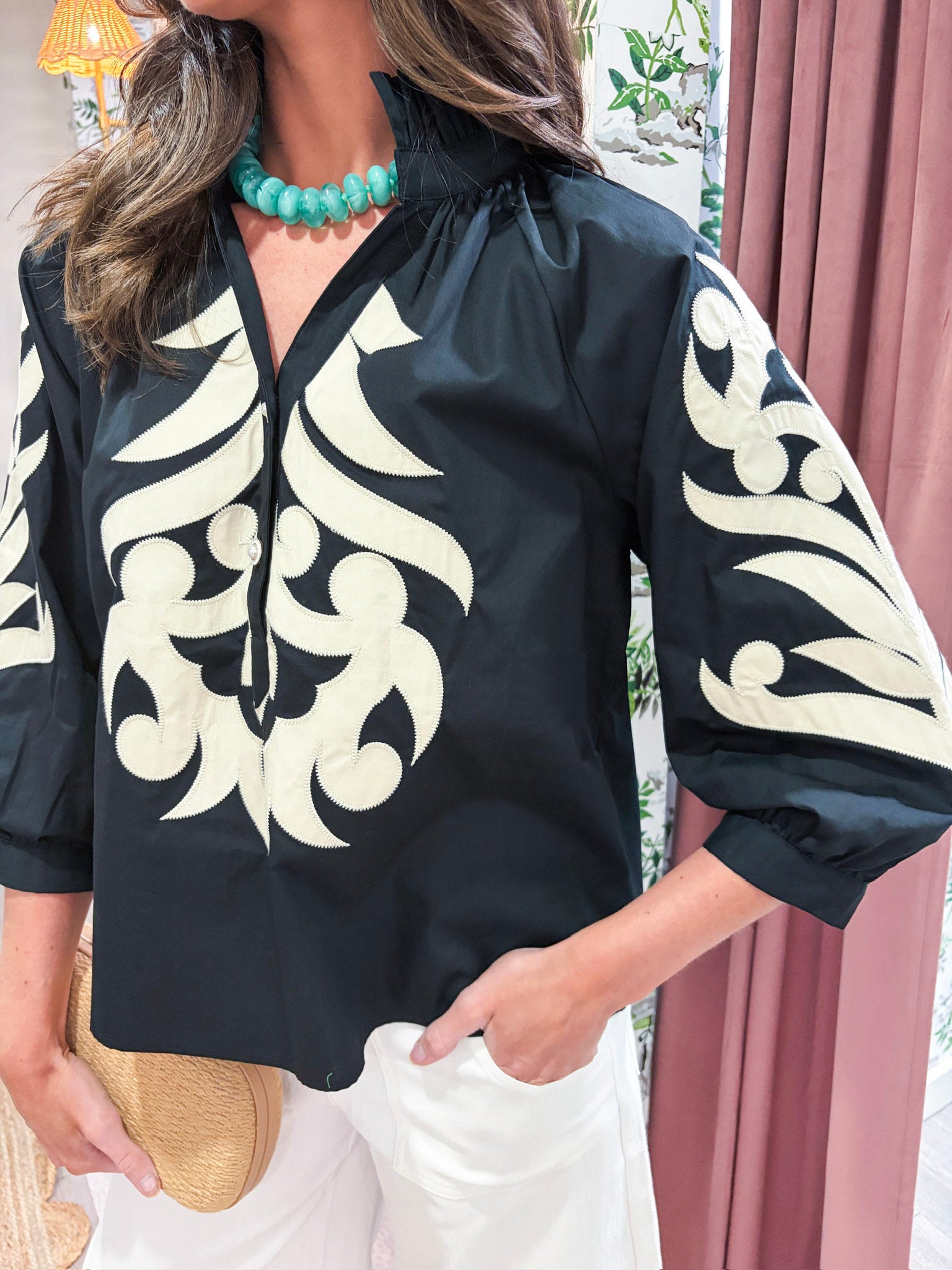 Blush Peony Top-Black