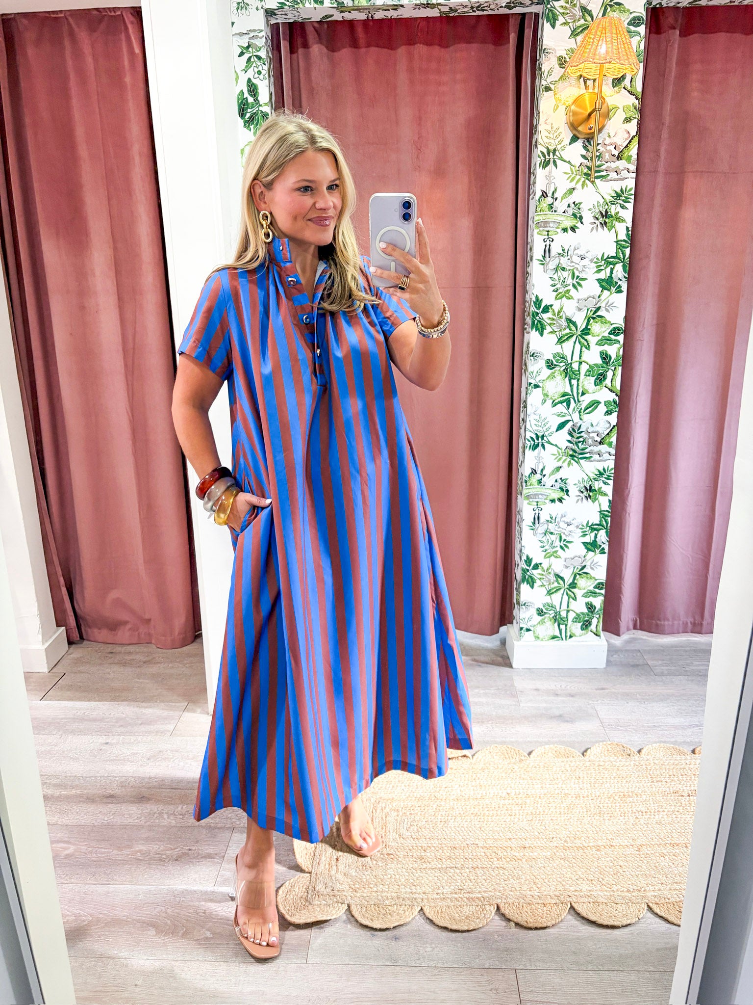 The Iconic Stripe Midi Dress-Royal