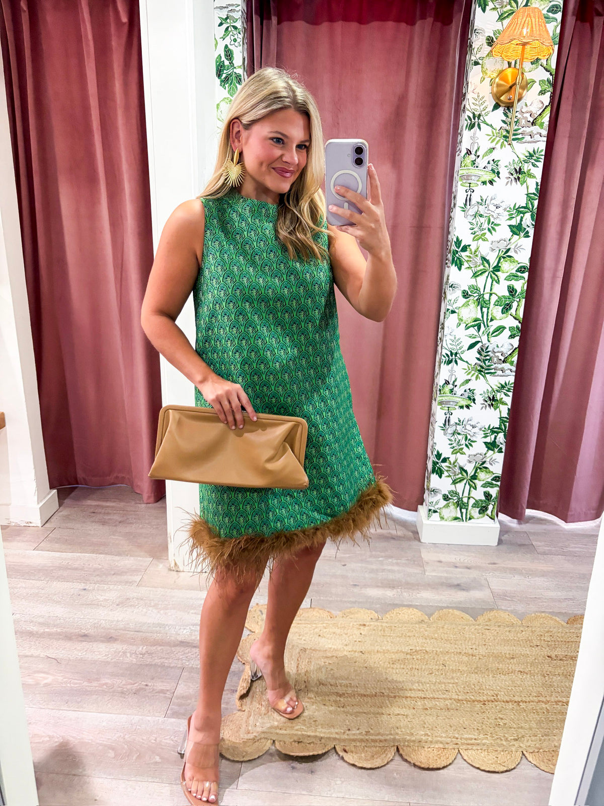 Feather Muse Jacquard Dress-Green