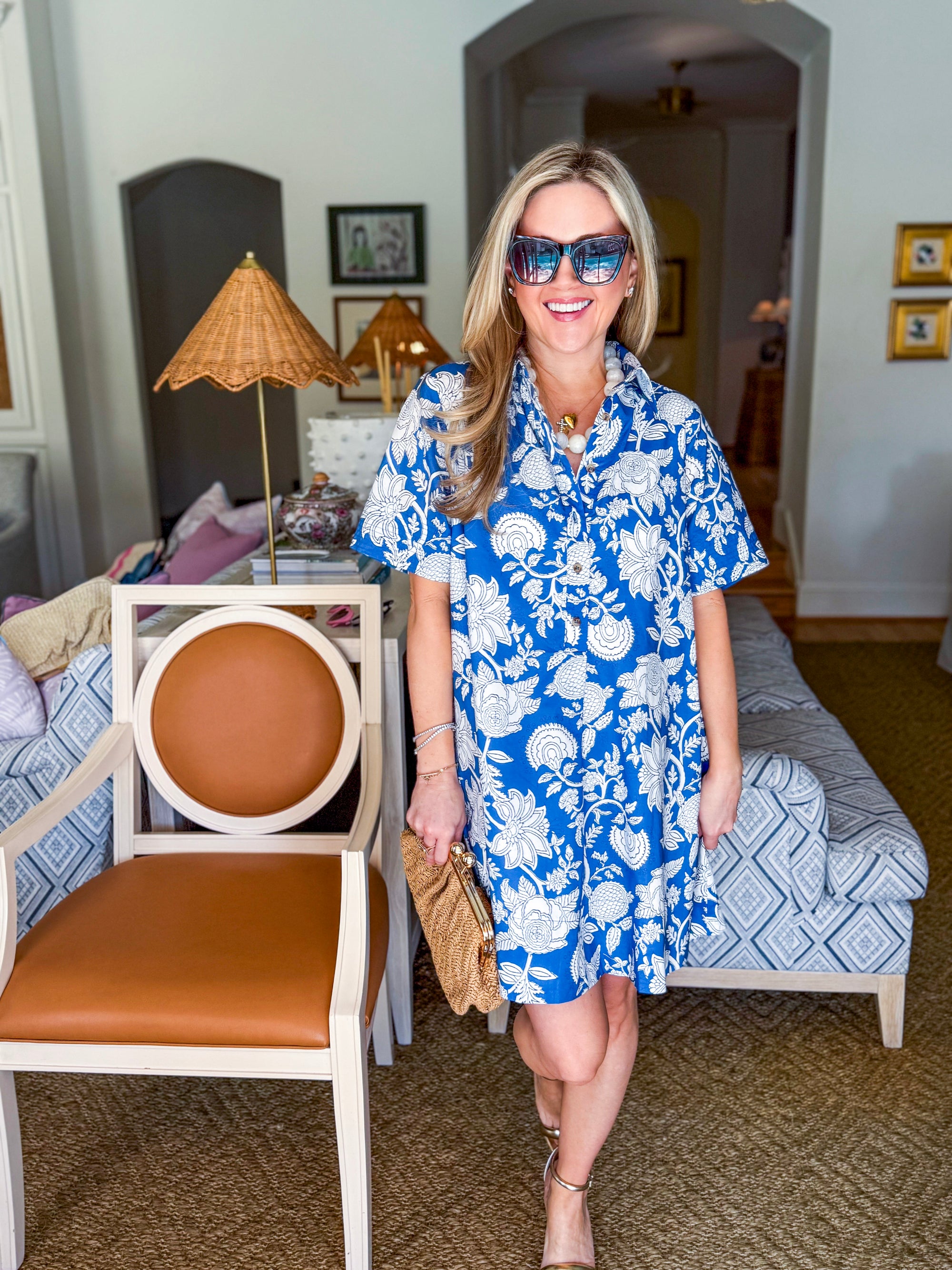 French Floral Button Down Dress