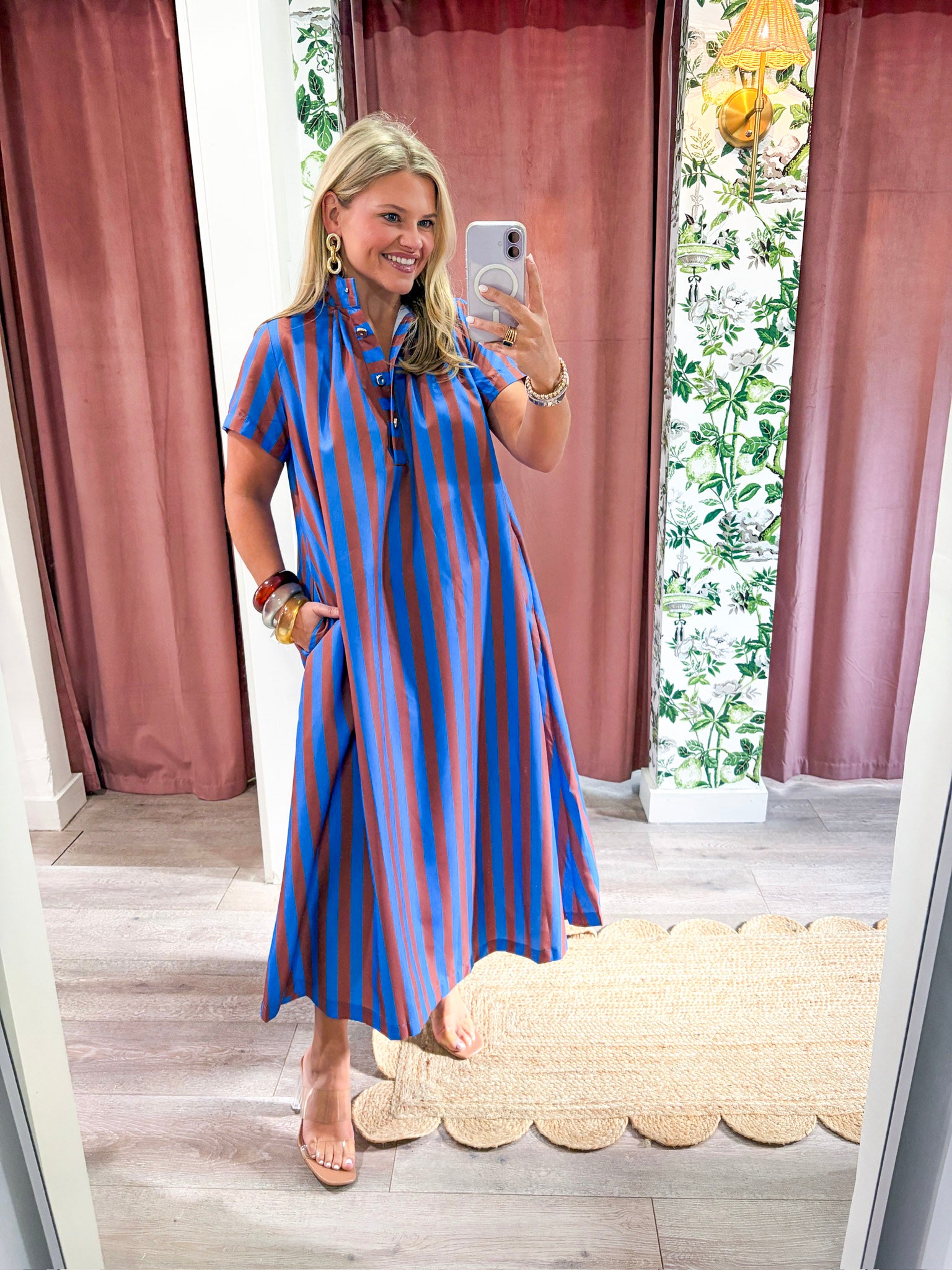 The Iconic Stripe Midi Dress-Royal