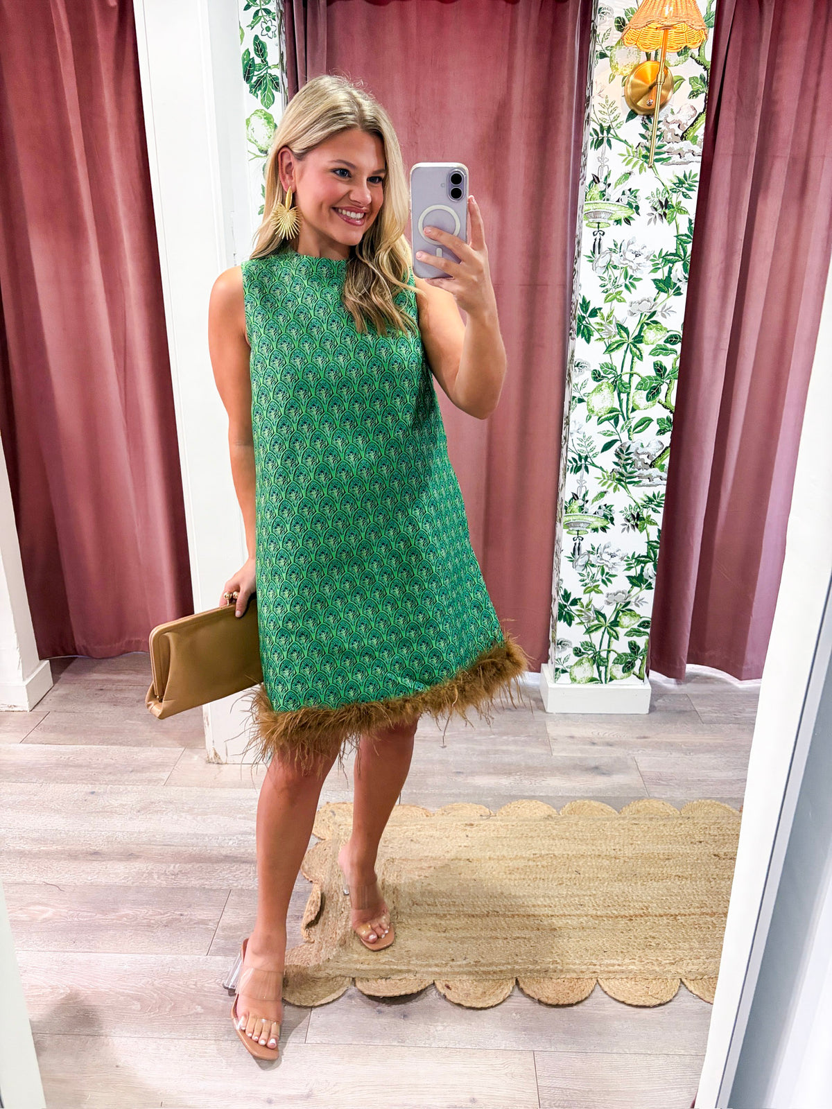 Feather Muse Jacquard Dress-Green
