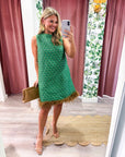 Feather Muse Jacquard Dress-Green