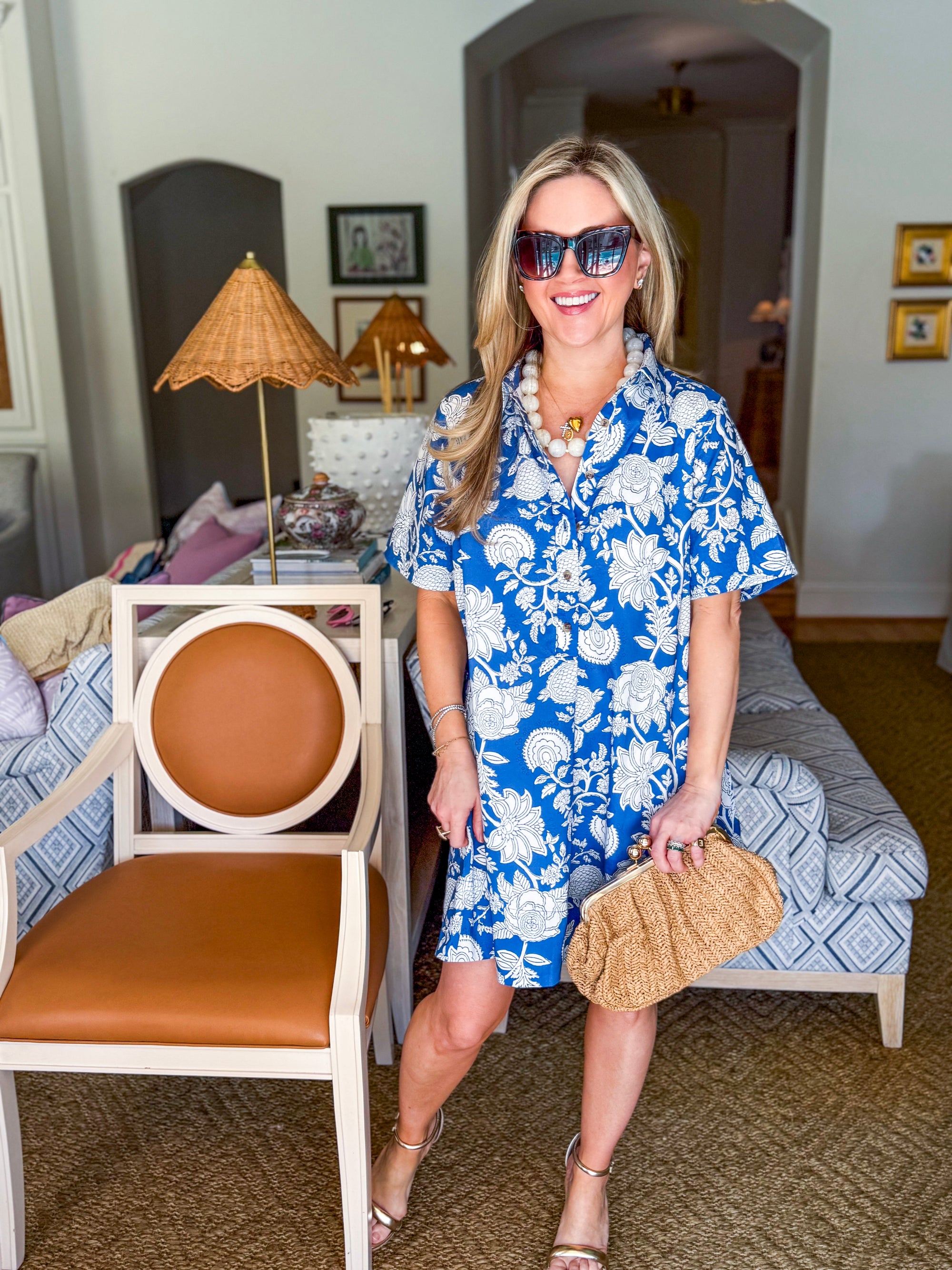 French Floral Button Down Dress