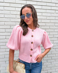 Travel Plans Button Down Sweater-Pink