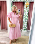 Nautical Grace Midi Dress-Pink