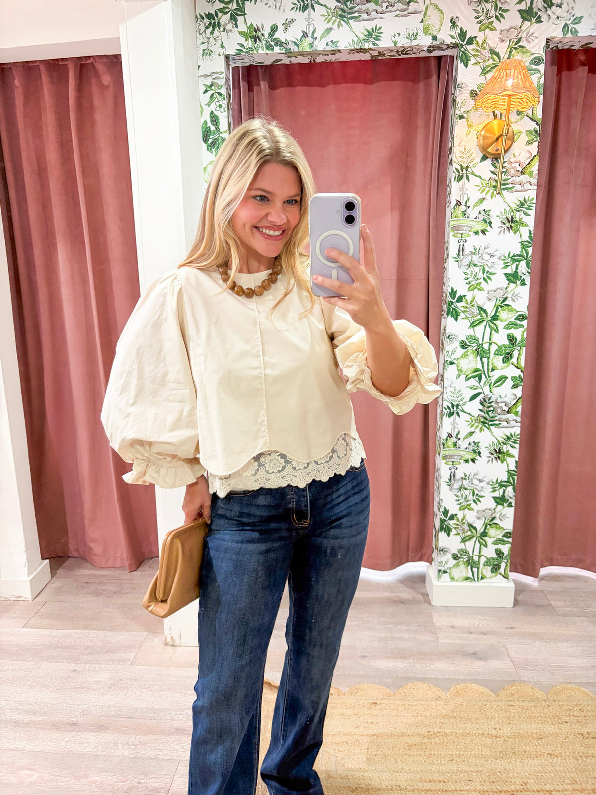 La Belle Puff Sleeve Top-Ecru