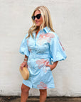 Sweet Flora Puff Sleeve Dress-Sky Blue