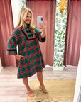 Festive Wishes Plaid Mini Dress-Green