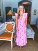 Flower Bouquet Embroidered Midi Dress-Pink