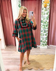 Festive Wishes Plaid Mini Dress-Green