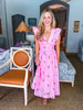 Flower Bouquet Embroidered Midi Dress-Pink