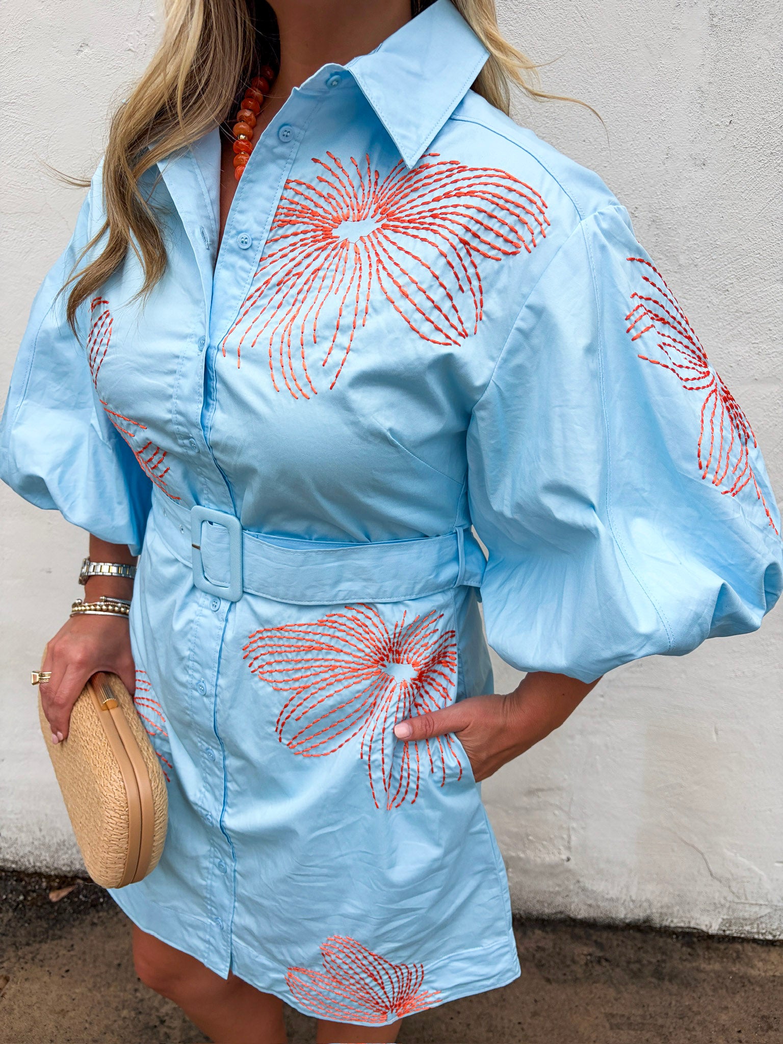 Sweet Flora Puff Sleeve Dress-Sky Blue