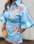 Sweet Flora Puff Sleeve Dress-Sky Blue