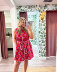 Meet-Cute Belted Floral Dress-Berry