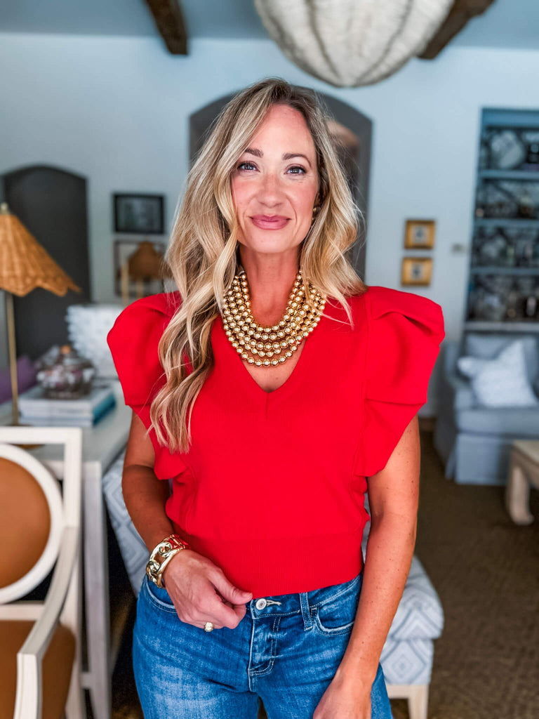 Meet Up Knit Top-Red