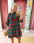 Festive Wishes Plaid Mini Dress-Green