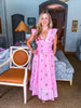 Flower Bouquet Embroidered Midi Dress-Pink