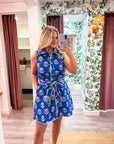 Meet-Cute Belted Floral Dress-Blue