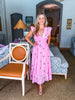 Flower Bouquet Embroidered Midi Dress-Pink