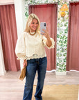 La Belle Puff Sleeve Top-Ecru