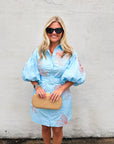 Sweet Flora Puff Sleeve Dress-Sky Blue
