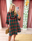 Festive Wishes Plaid Mini Dress-Green
