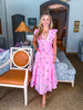 Flower Bouquet Embroidered Midi Dress-Pink
