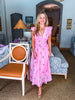 Flower Bouquet Embroidered Midi Dress-Pink