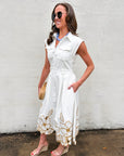 Garden Cutwork Embroidered Midi Dress-Off White