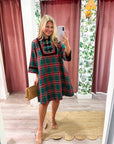 Festive Wishes Plaid Mini Dress-Green