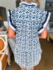 Garden Clovers Mini Dress-Navy