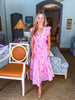 Flower Bouquet Embroidered Midi Dress-Pink
