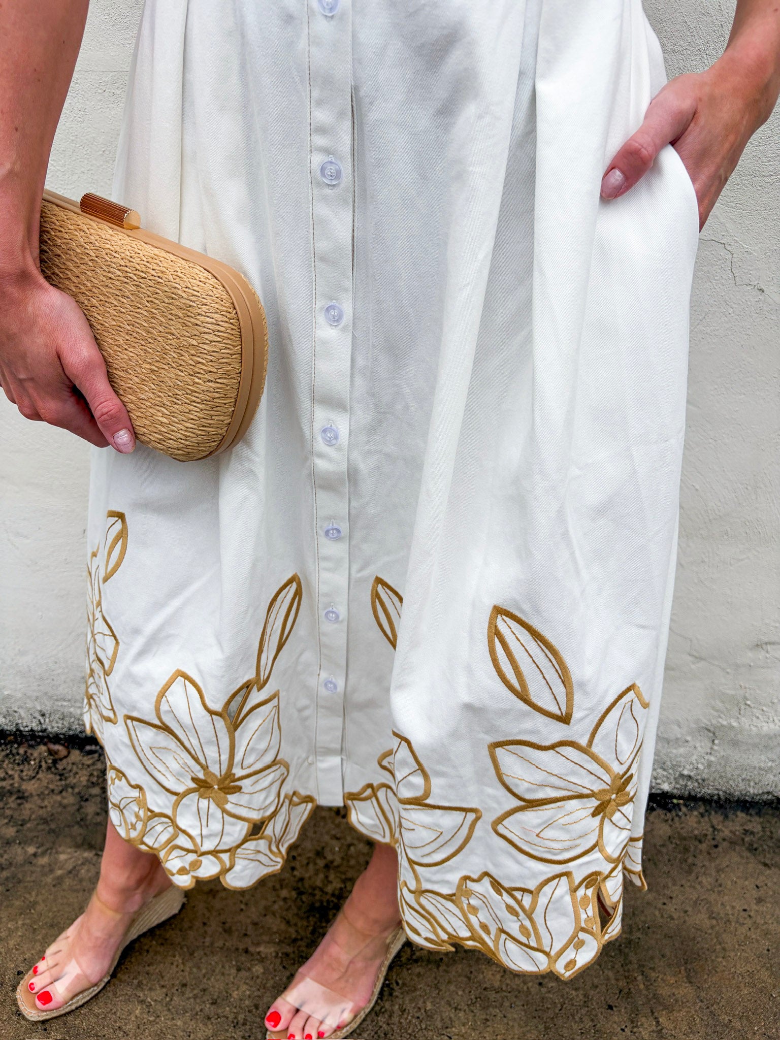 Garden Cutwork Embroidered Midi Dress-Off White