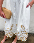 Garden Cutwork Embroidered Midi Dress-Off White