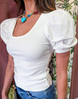 Perfect Fit Puff Sleeve Top-White