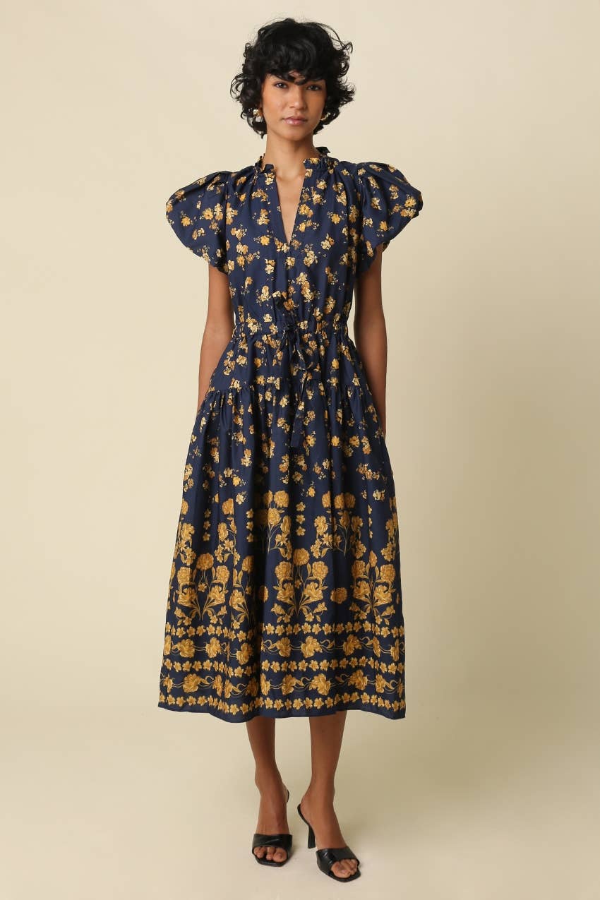 Clara Floral Puff Sleeve Midi Dress
