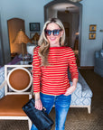 Nantucket Days Ribbed Top-Red/Taupe