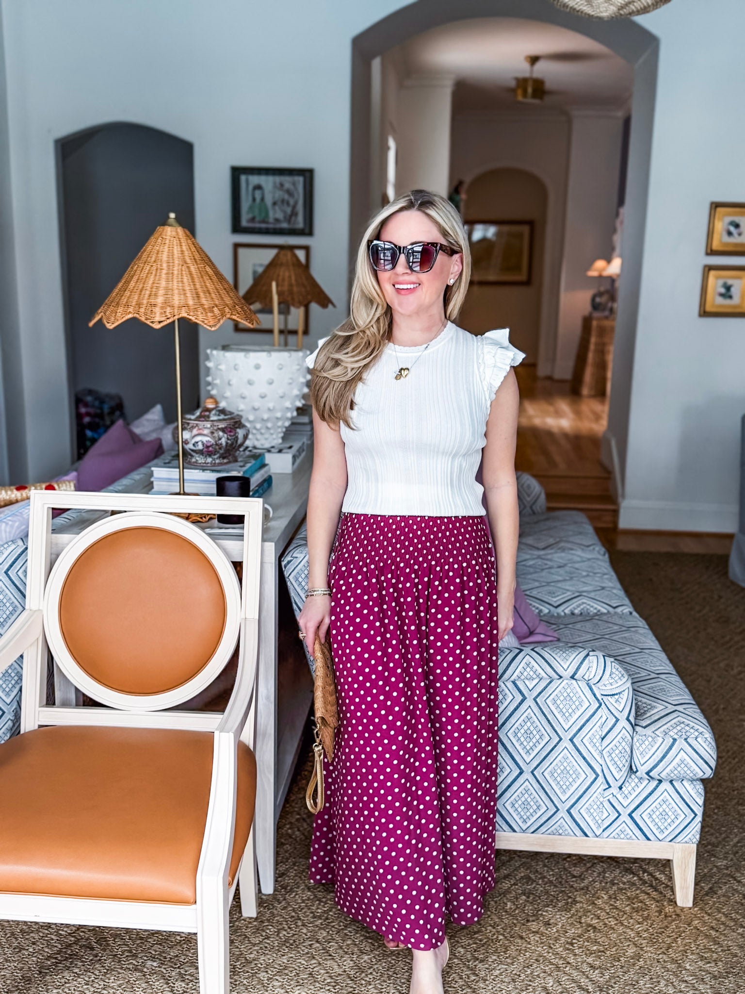 Paris Charm Ruffled Knit Top-White