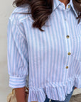 Mattie Striped Ruffle Hem Top-Blue