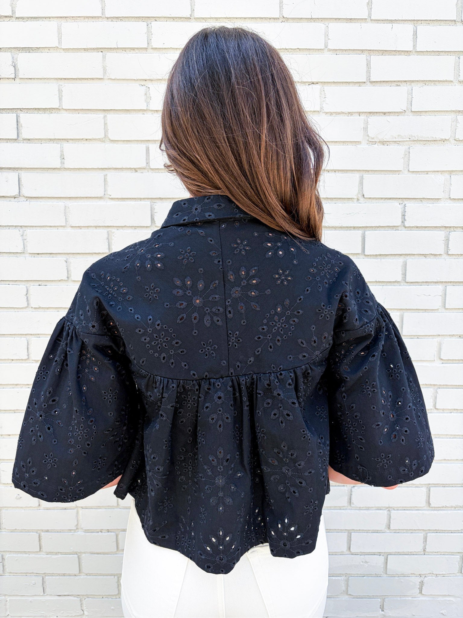 Spring Reset Eyelet Cropped Jacket-Black