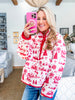 Christmas Toile Printed Quilted Jacket-Red