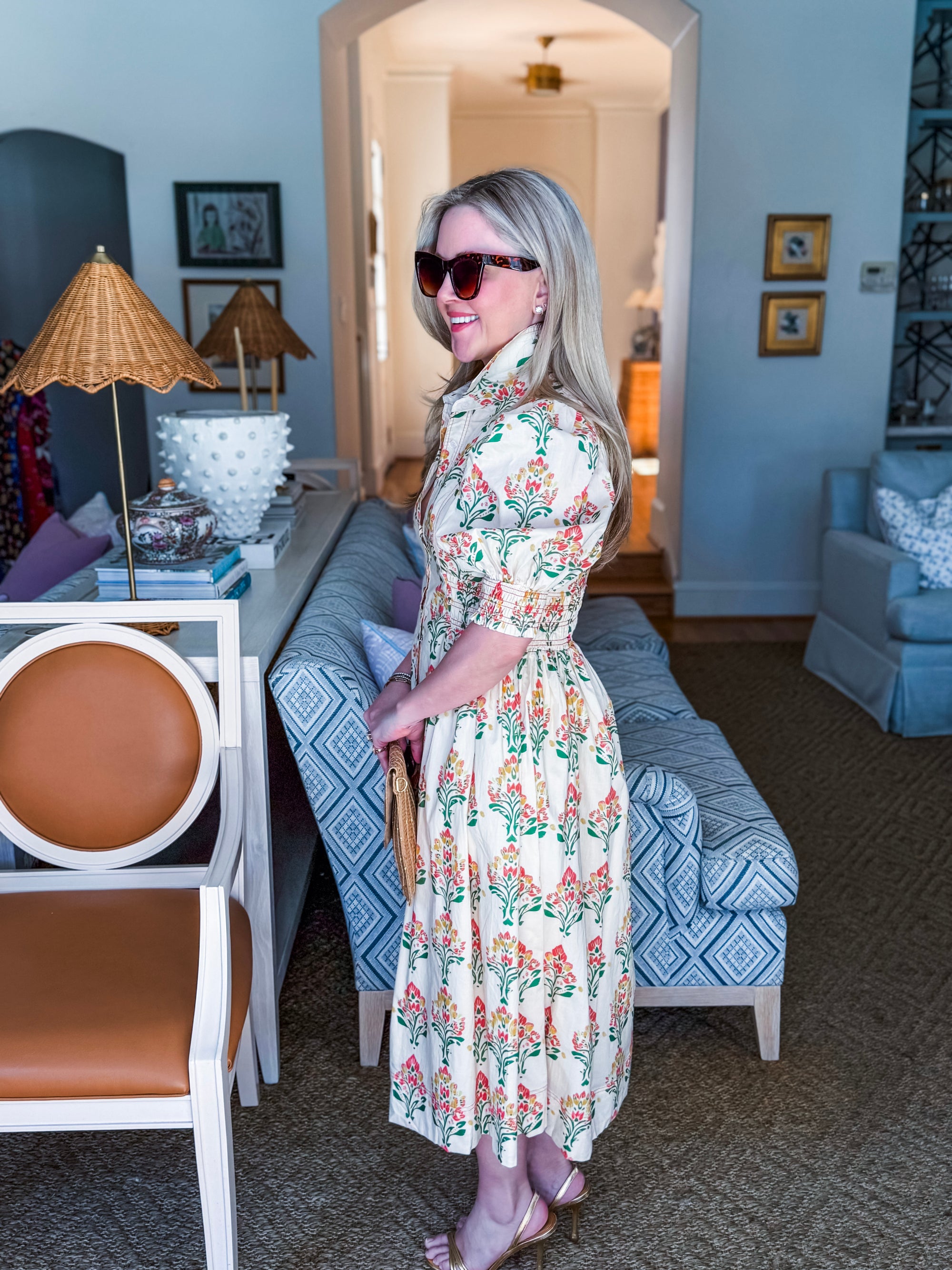 Wildflower Grace Midi Shirt Dress-Cream