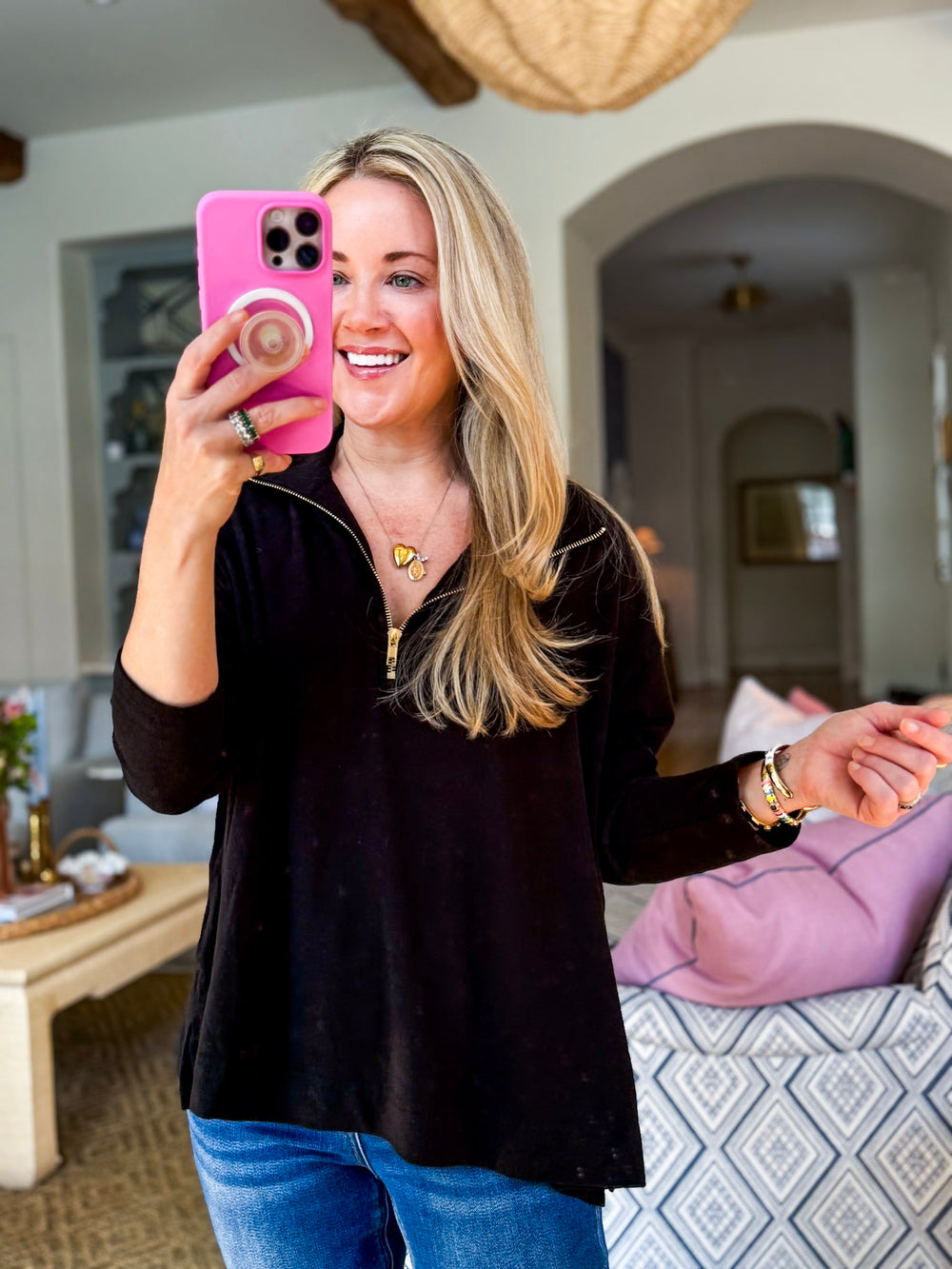 Everyday Style Half-Zip Top-Black