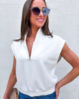 Sunny Side Zip Knit Top-Ivory