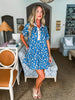 Garden Girl Floral Mini Dress-Teal Blue