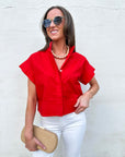 Timeless Touch Collar Top-Red